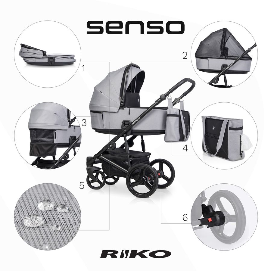 Детская универсальная коляска 2 в 1 Riko Senso 02 Grey Fox